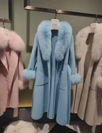 Women's Long Wool  Coat with Fox Fur Collar