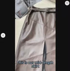 High Waist Split Sheepskin Leather Skirt – Women's Genuine Leather A-Line Skirt