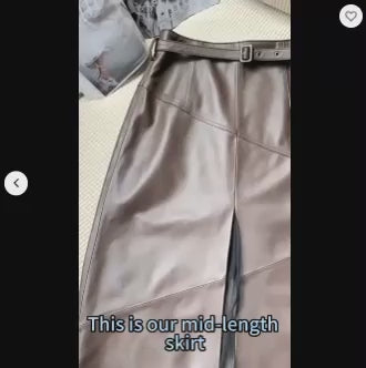 High Waist Split Sheepskin Leather Skirt – Women's Genuine Leather A-Line Skirt