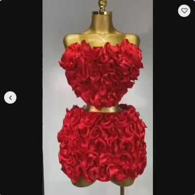 Women's Strapless Red Floral Bodycon Two-Piece Skirt Set