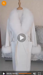 Women's Long Wool  Coat with Fox Fur Collar