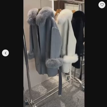 Womens Wool Coat with Fox-Fur Trim Hood | Windia