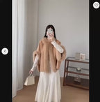 Women's Short Wool Cape with Fox Fur Trim