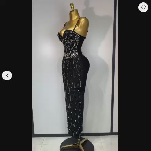 Women's Sleeveless Beaded Bodycon Evening Gown