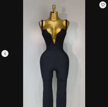 Women's Black Rhinestone V-Neck Jumpsuit | Windia