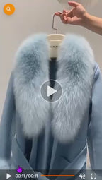 Women's Long Wool  Coat with Fox Fur Collar