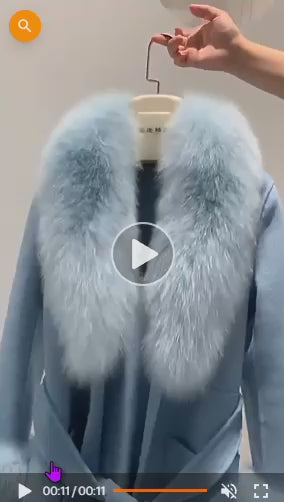 Women's Long Wool  Coat with Fox Fur Collar