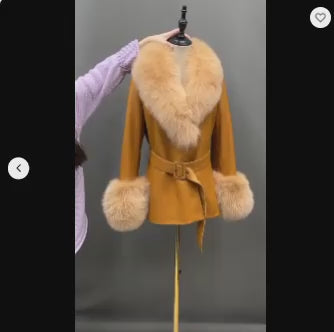 Fox Fur Collar Genuine Sheepskin Leather Coat – Women's Winter Jacket