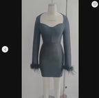 Ostrich Feather Long Sleeve Mini Dress – Women's Sexy Evening & Club Dress