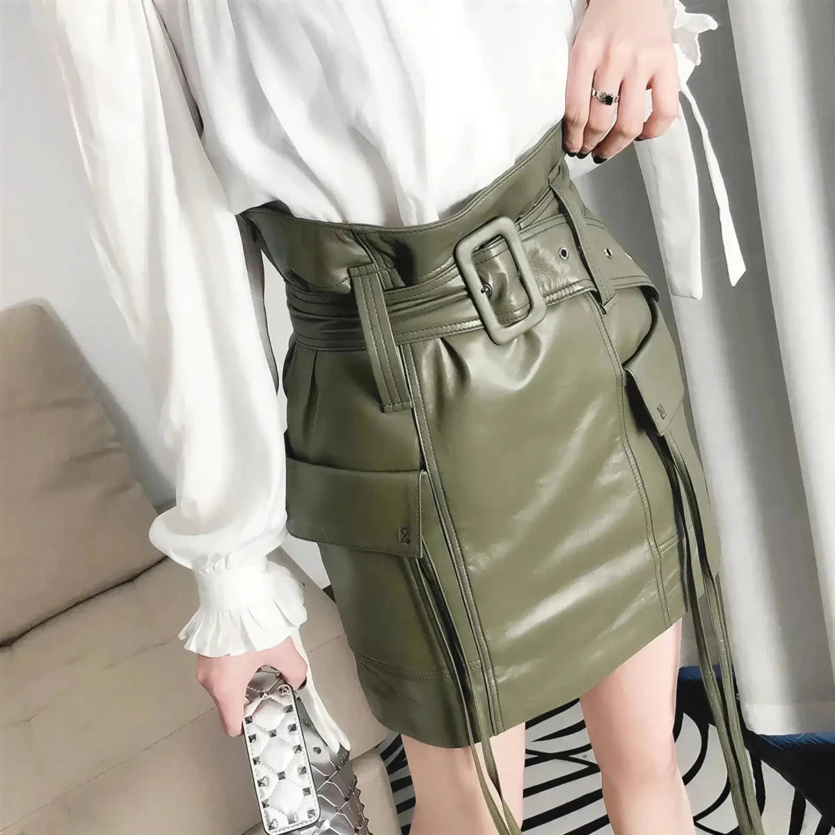 Sheepskin Leather A-Line Mini Skirt - Timeless Fashion Staple S Windia