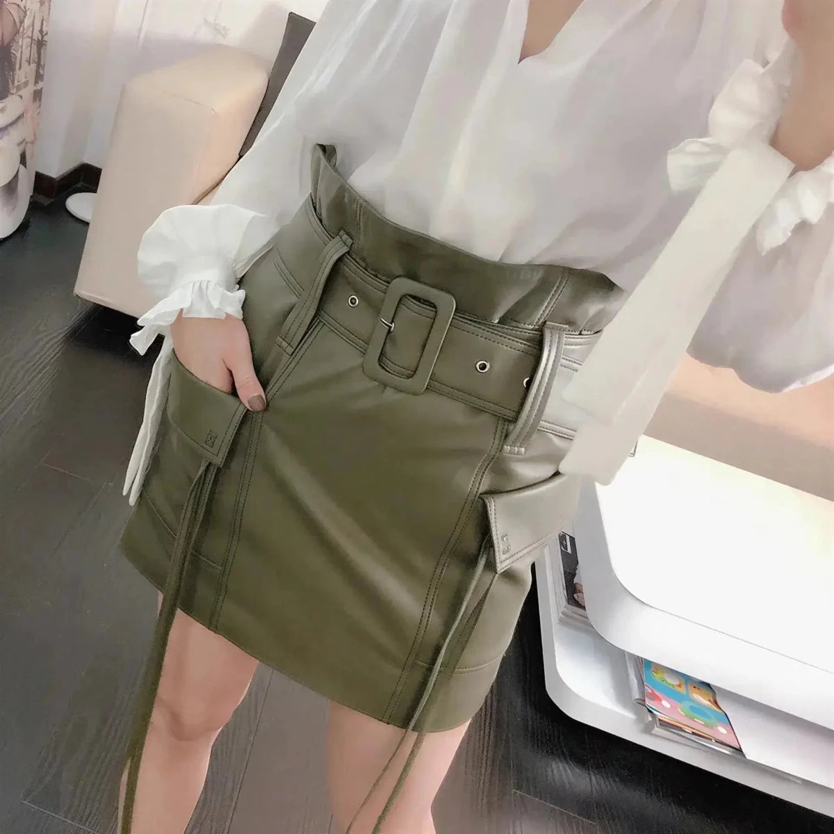Sheepskin Leather A-Line Mini Skirt - Timeless Fashion Staple S Windia