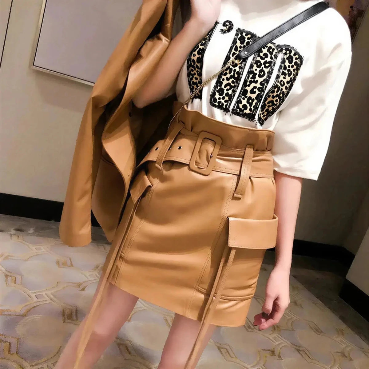 Sheepskin Leather A-Line Mini Skirt - Timeless Fashion Staple S Windia