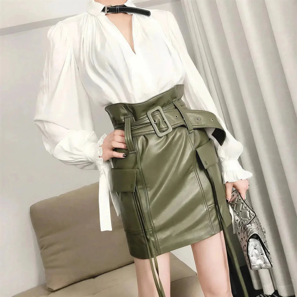 Sheepskin Leather A-Line Mini Skirt - Timeless Fashion Staple S Windia