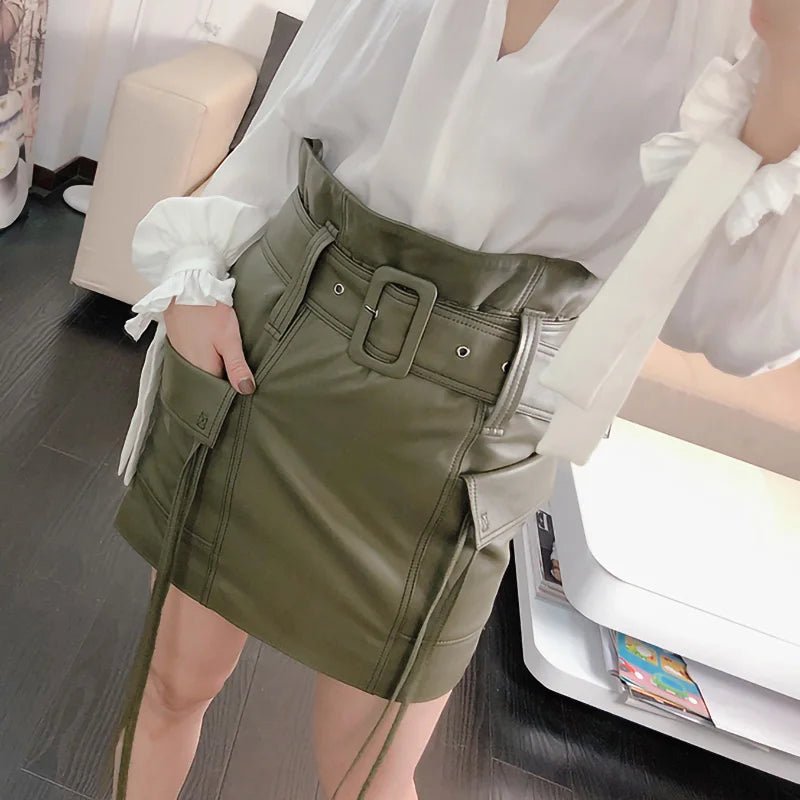 Sheepskin Leather Mini Skirt - Windia