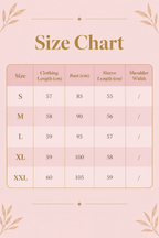 Size chart in rose pink and gold