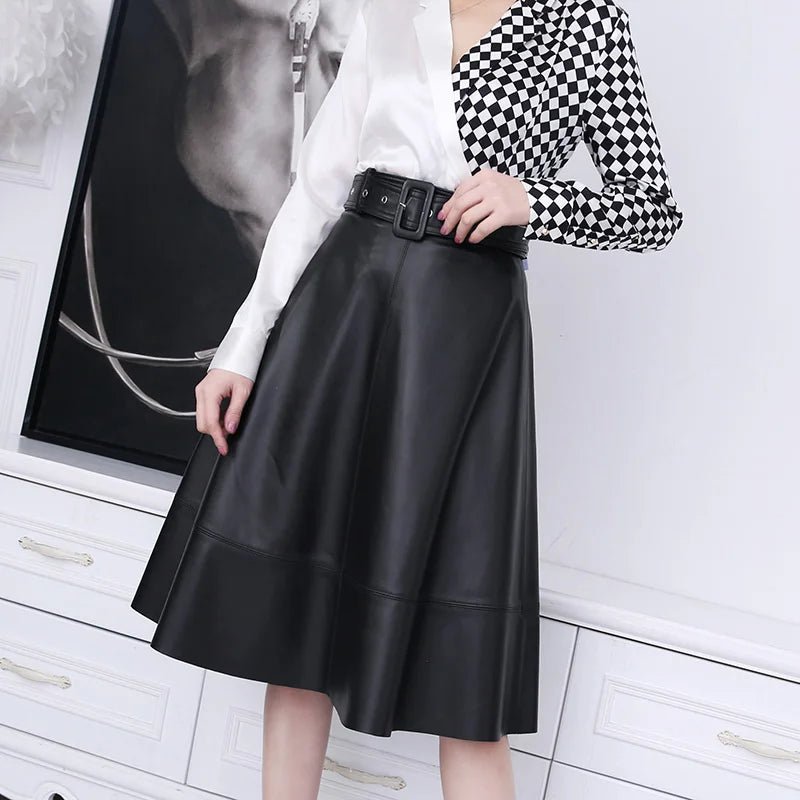 Spring New Fashion Long Leather Skirt – High Waist Real Leather Skirt for Women - Windia