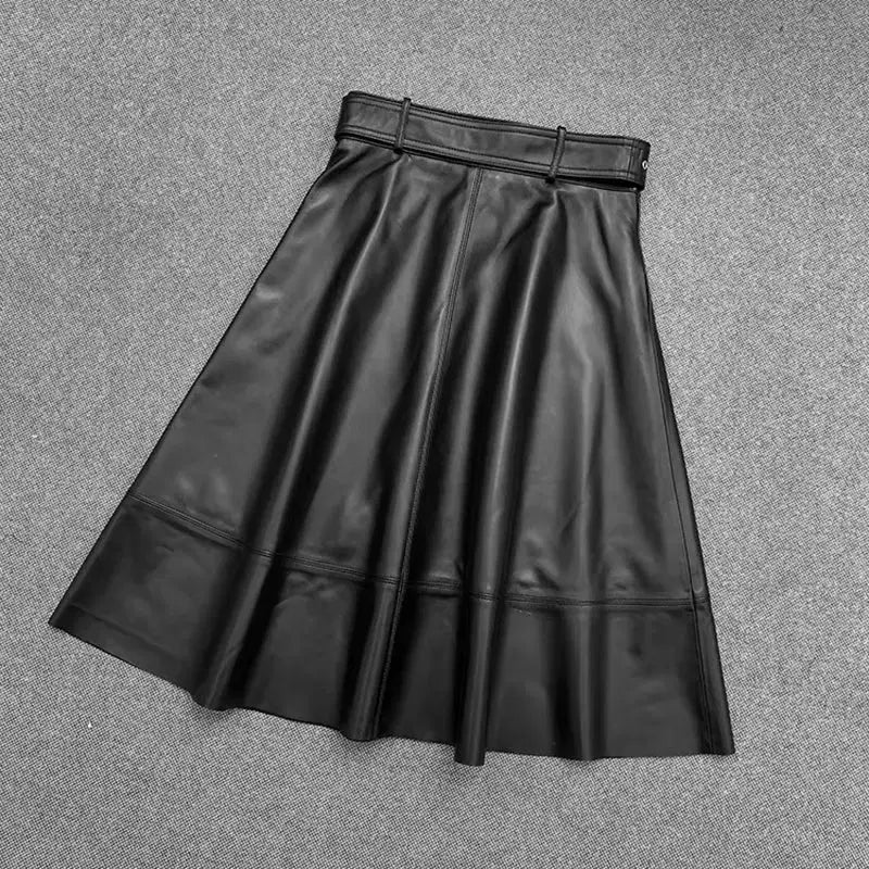 Spring New Fashion Long Leather Skirt – High Waist Real Leather Skirt for Women M Windia