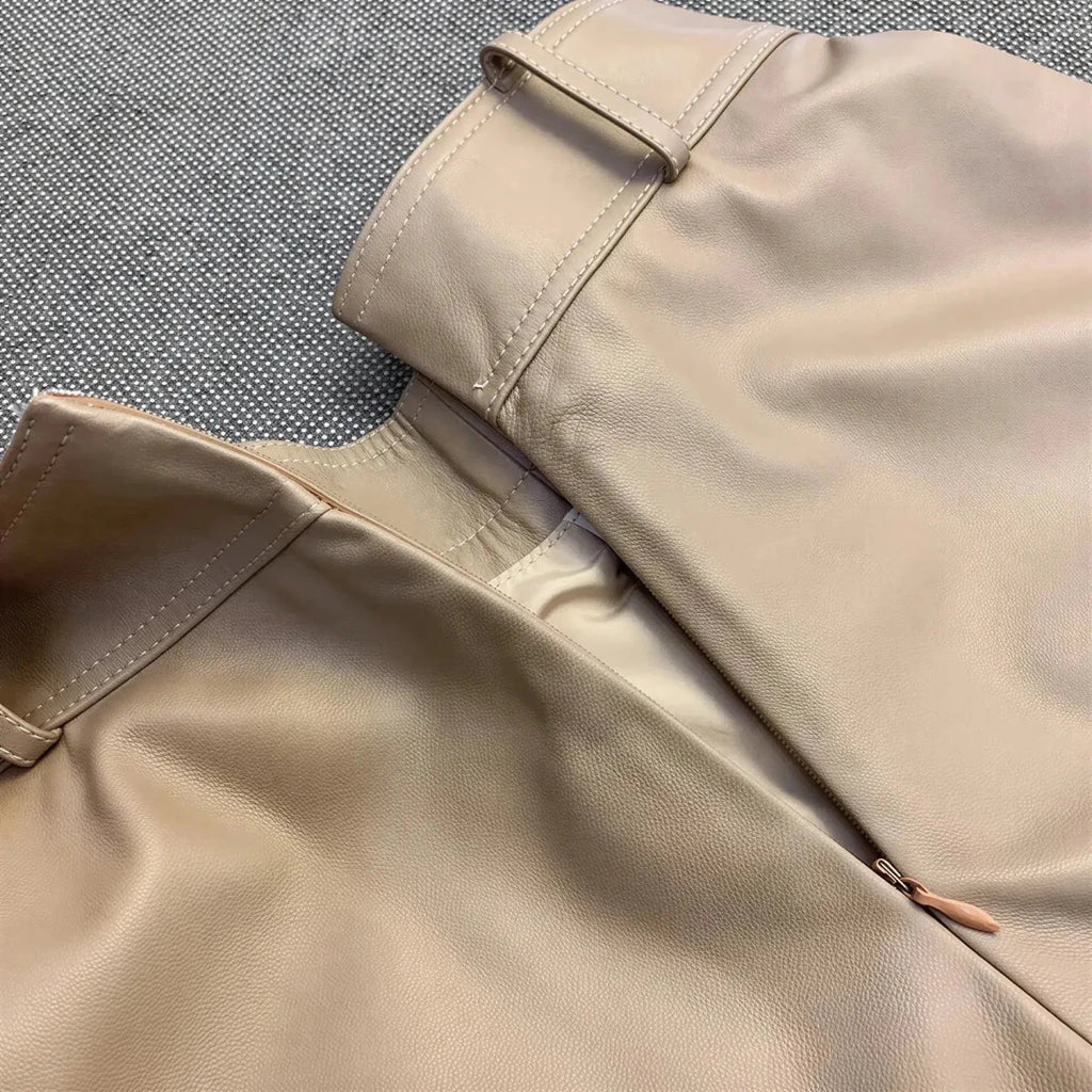Spring New Fashion Long Leather Skirt – High Waist Real Leather Skirt for Women M Windia