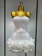 Strapless Bandage Mini Dress with Illusion Sheath Silhouette White Windia
