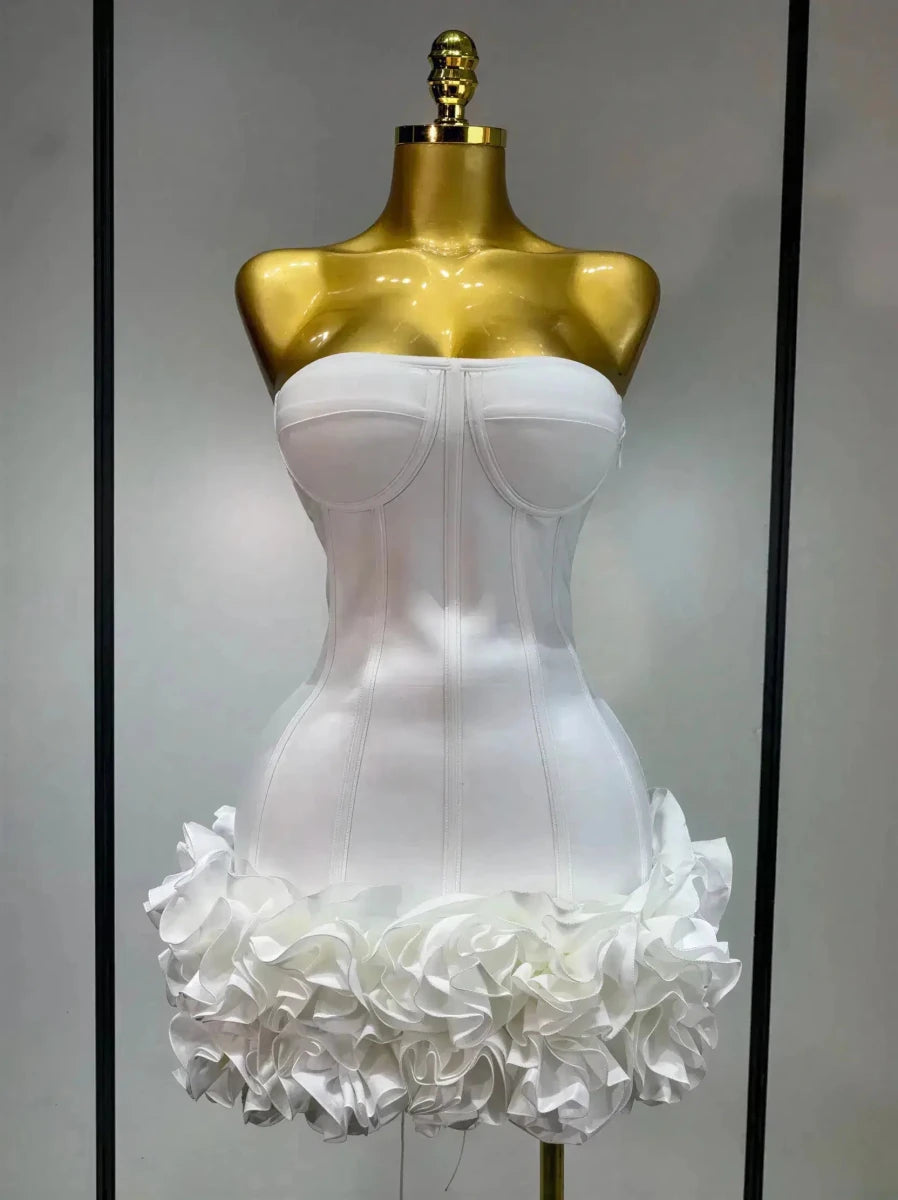 Strapless Bandage Mini Dress with Illusion Sheath Silhouette White Windia
