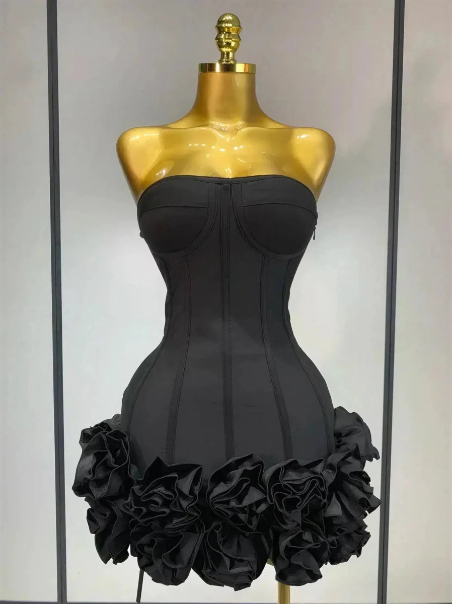 Strapless Bandage Mini Dress with Illusion Sheath Silhouette Black Windia