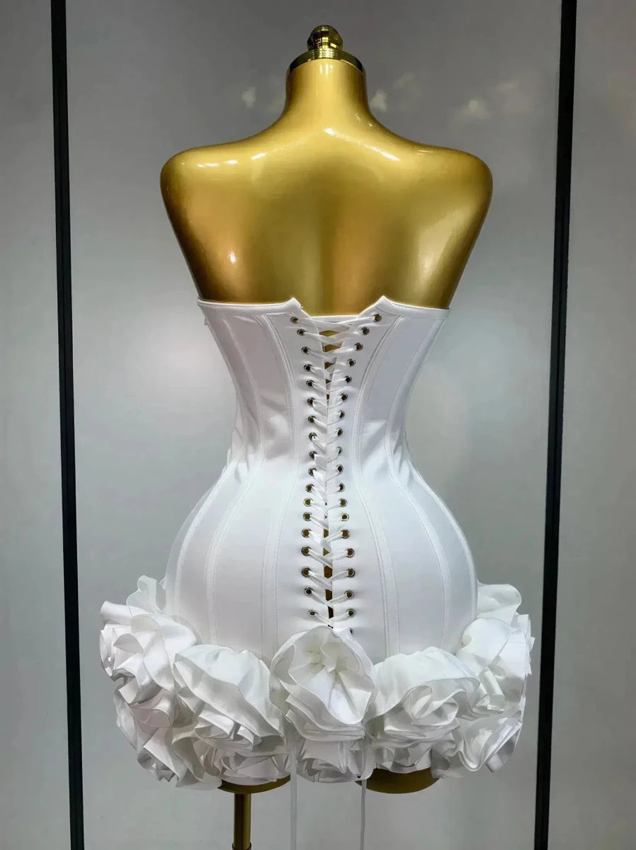 Strapless Bandage Mini Dress with Illusion Sheath Silhouette Black Windia