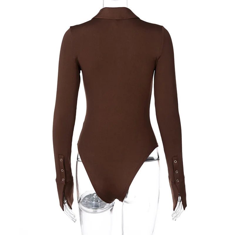 Tight Long Sleeve Lapel Women's Bodysuit Jumpsuit S Windia