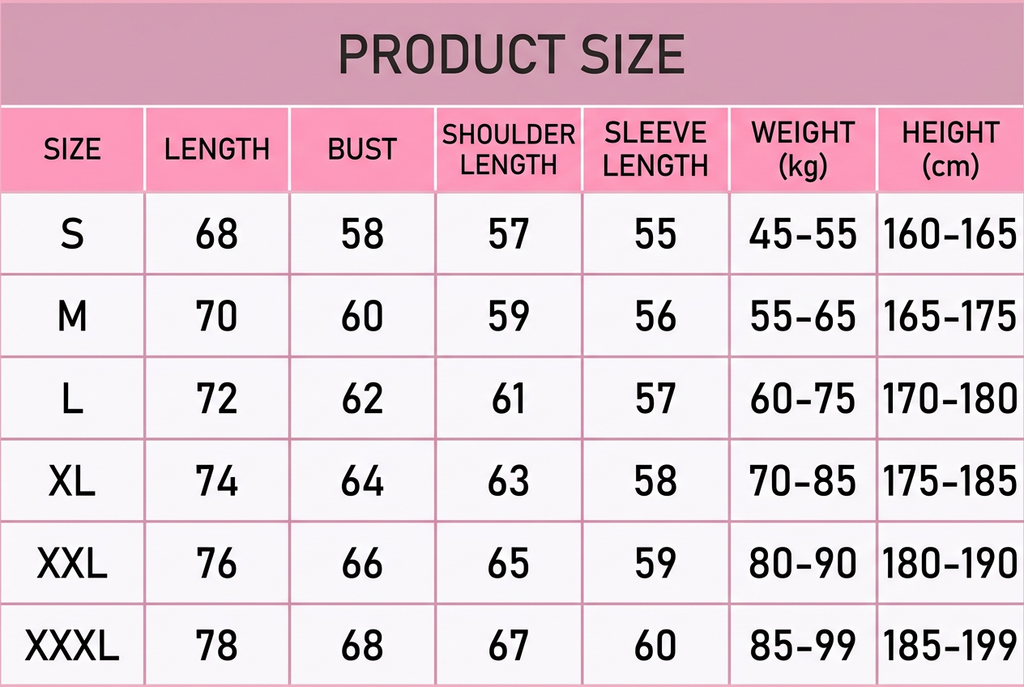 Top size chart in Windia pink colours
