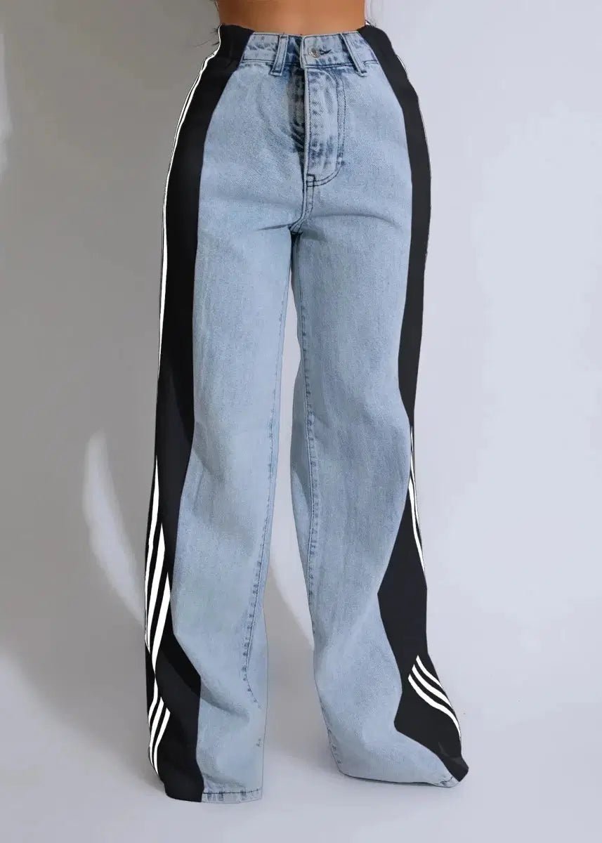 Wide Leg Denim Jeans for Women – Contrast Stripe High-Waist Palazzo Pants 2XL Windia