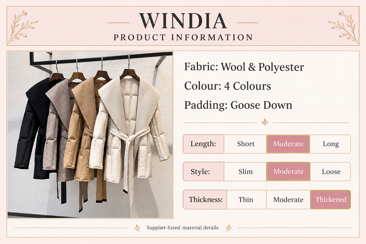 Windia blush-pink and gold product information graphic