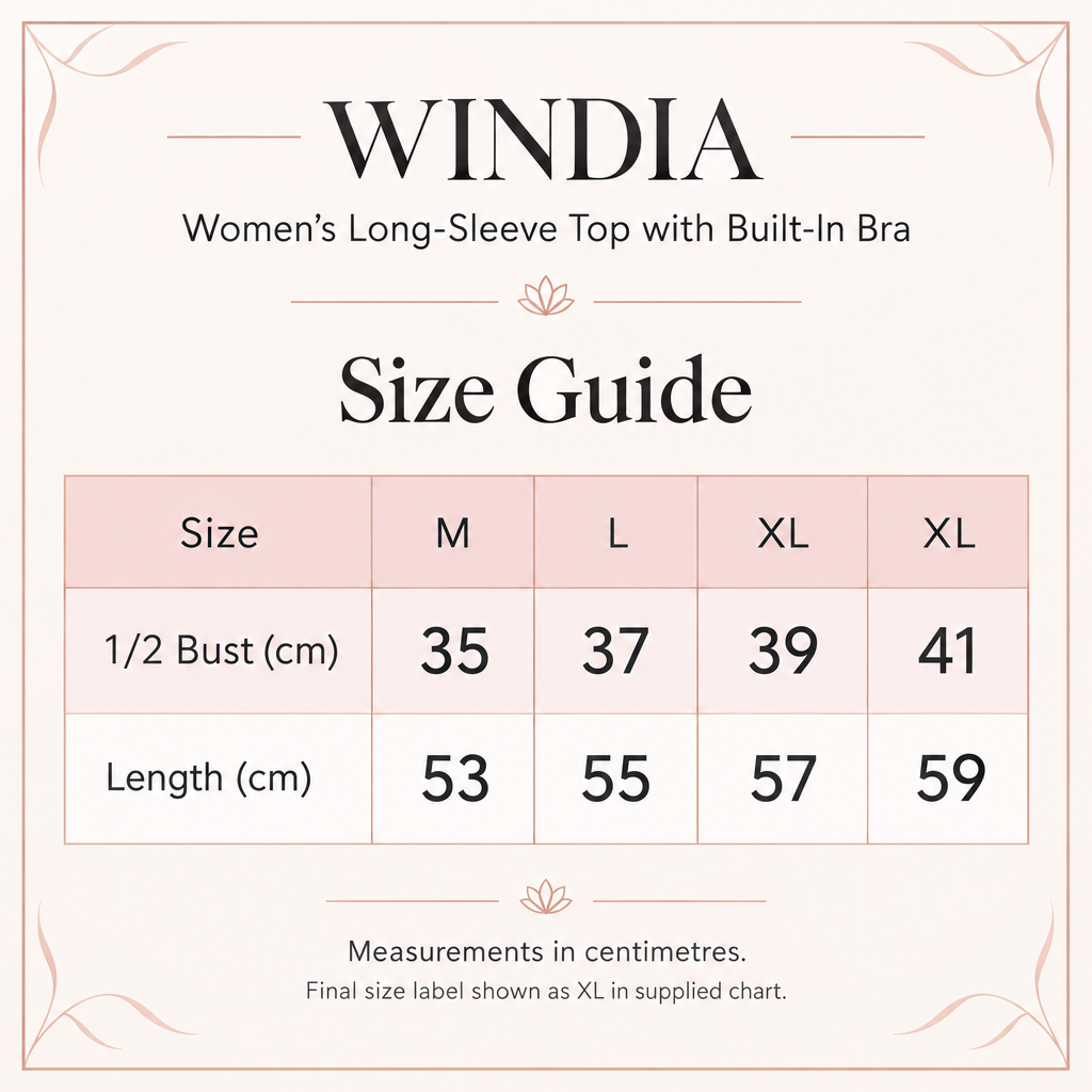 Windia blush-pink and rose-gold size chart