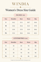 Windia dress size guide in blush pink and gold