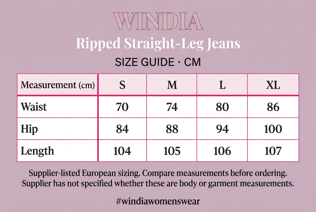 Windia jeans size chart