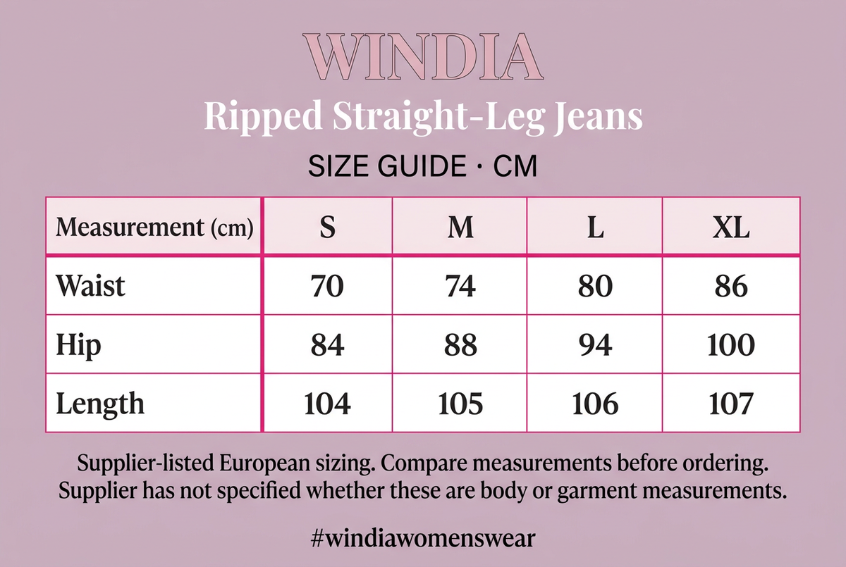 Windia jeans size chart