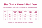 Windia Maxi Dress Size Chart