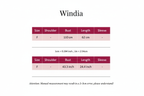 Windia Size Chart