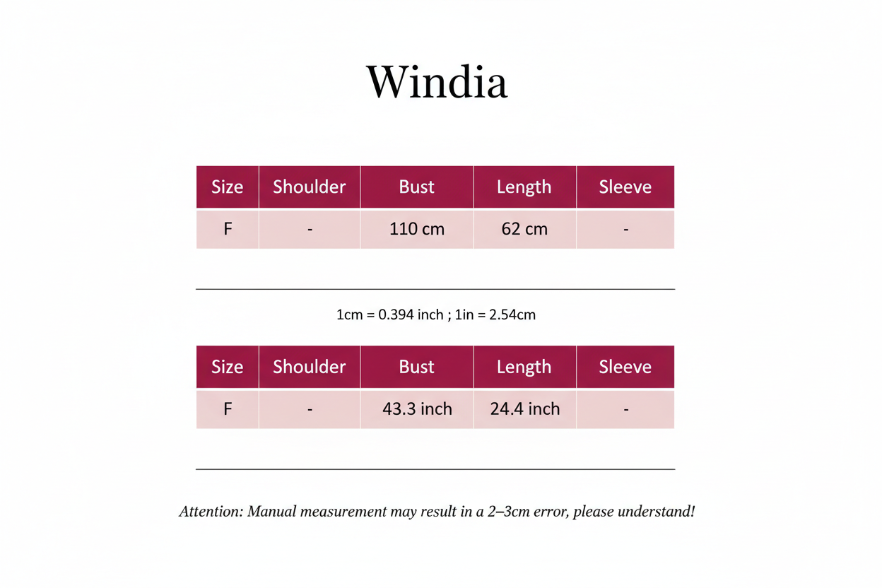 Windia Size Chart