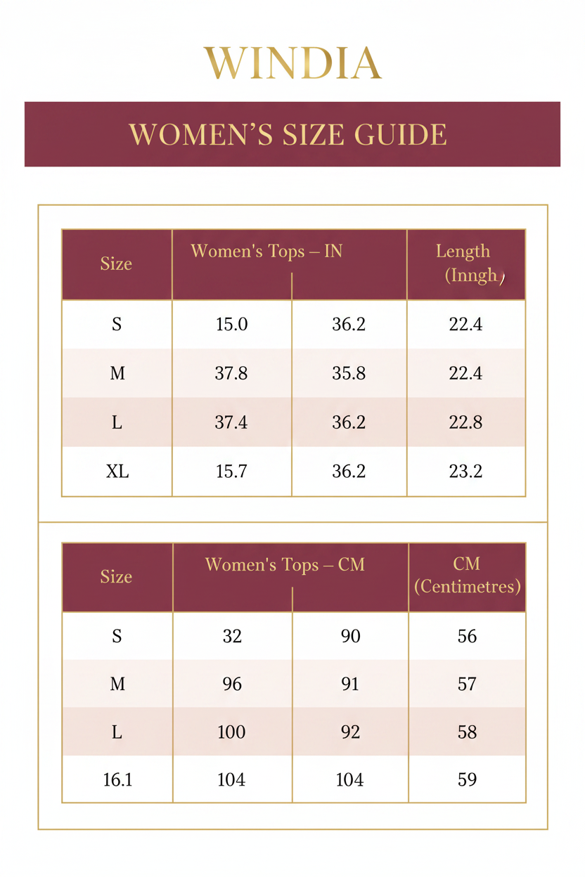 Windia Size Chart