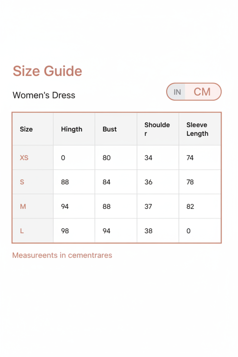 Windia Womenswear centimetre size chart