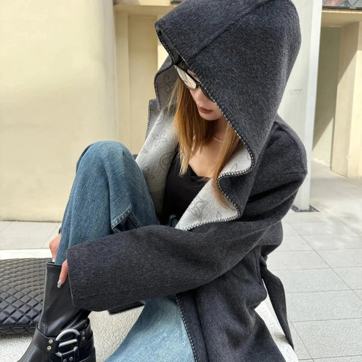 Women's Alpaca Wool Blouson Coat | Hooded Winter Coat S Windia