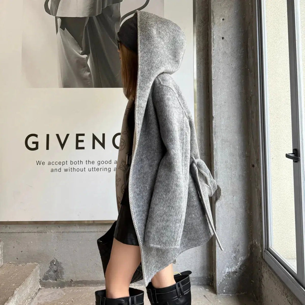 Women's Alpaca Wool Blouson Coat | Hooded Winter Coat S Windia