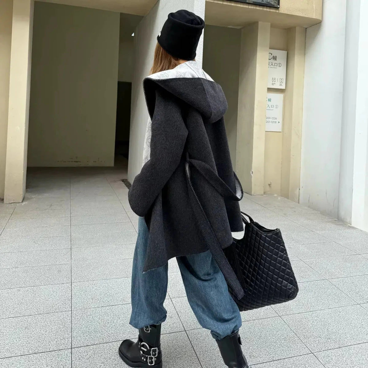 Women's Alpaca Wool Blouson Coat | Hooded Winter Coat M Windia