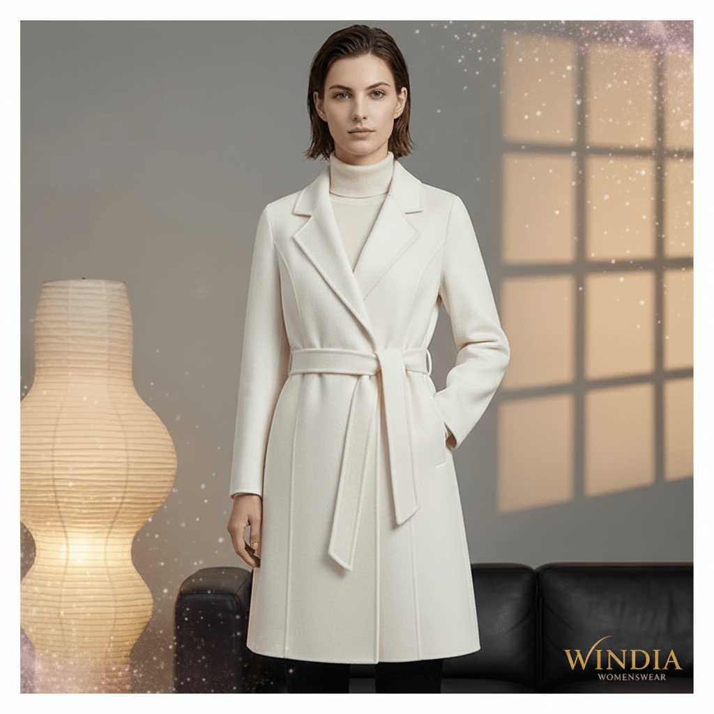 Women's Cashmere Wool Coat | Elegant Long Double-Sided Spring Coat - Windia