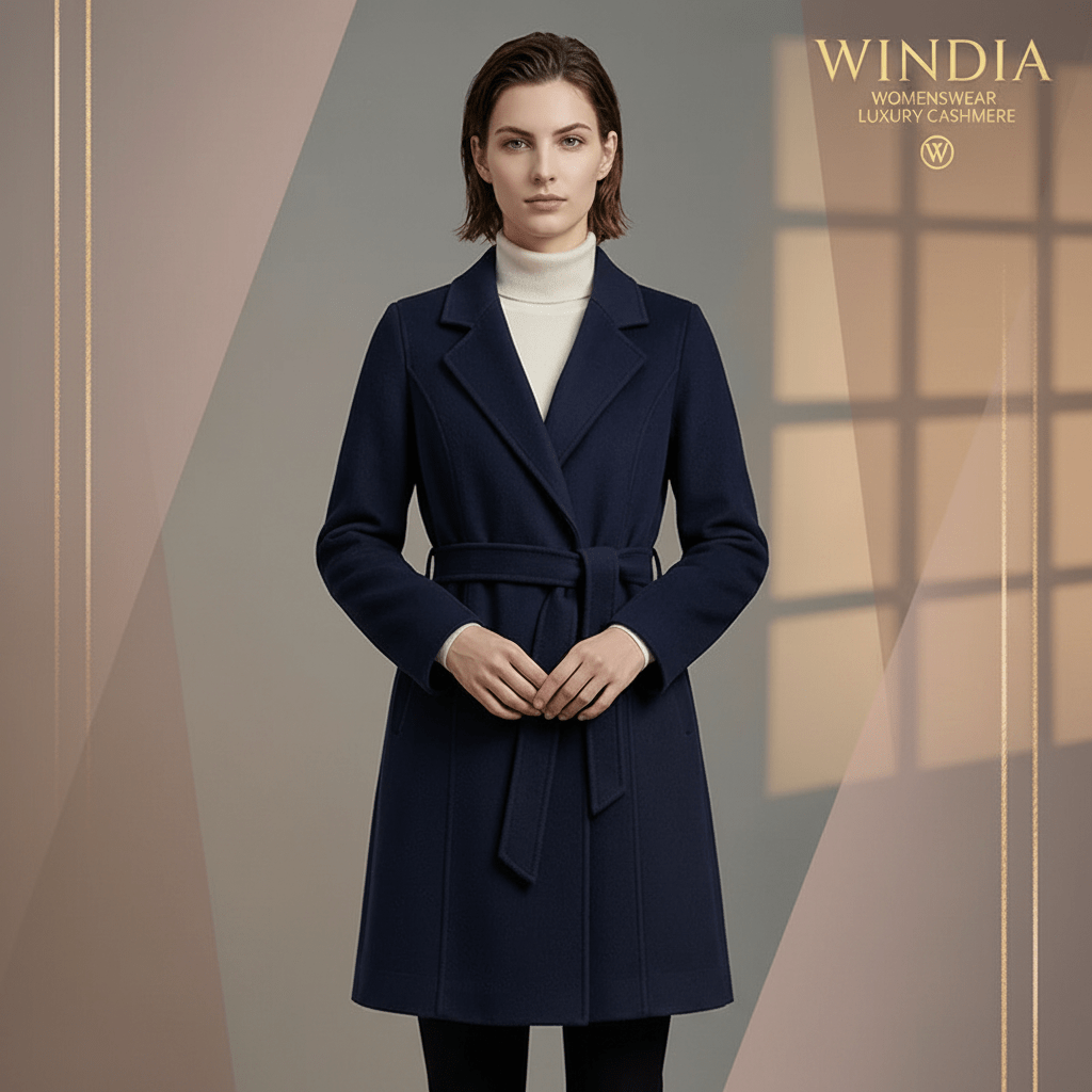 Women's Cashmere Wool Coat | Elegant Long Double-Sided Spring Coat - Windia