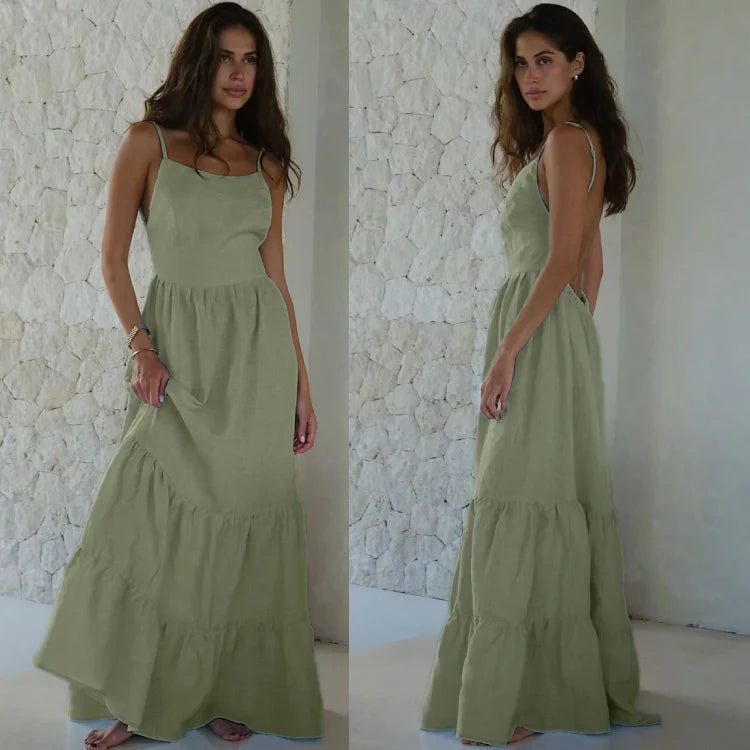 Women's Cotton Sleeveless Maxi Dress | Bohemian Beach Vacation Dress - Windia
