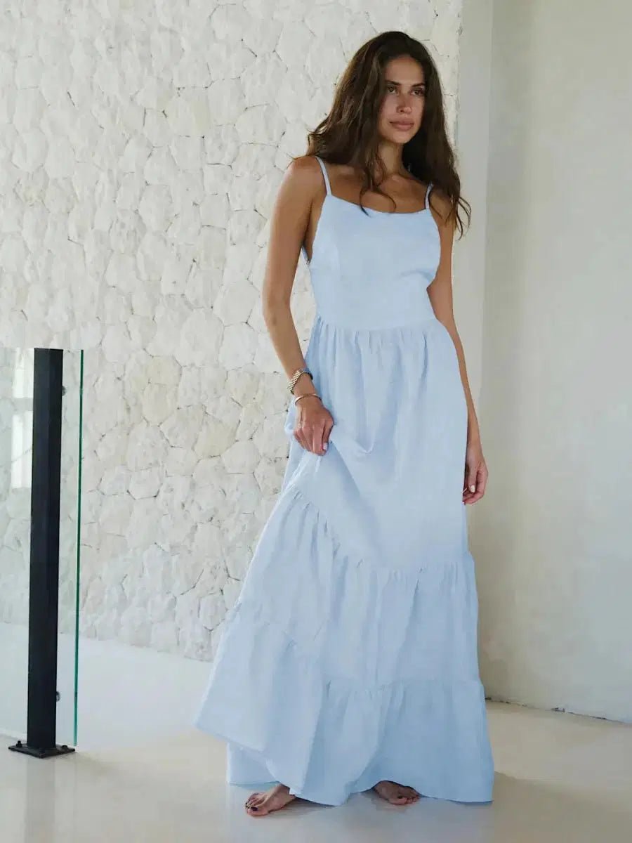 Women's Cotton Sleeveless Maxi Dress | Bohemian Beach Vacation Dress White Windia
