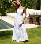 Women's Cotton Sleeveless Maxi Dress | Bohemian Beach Vacation Dress White Windia