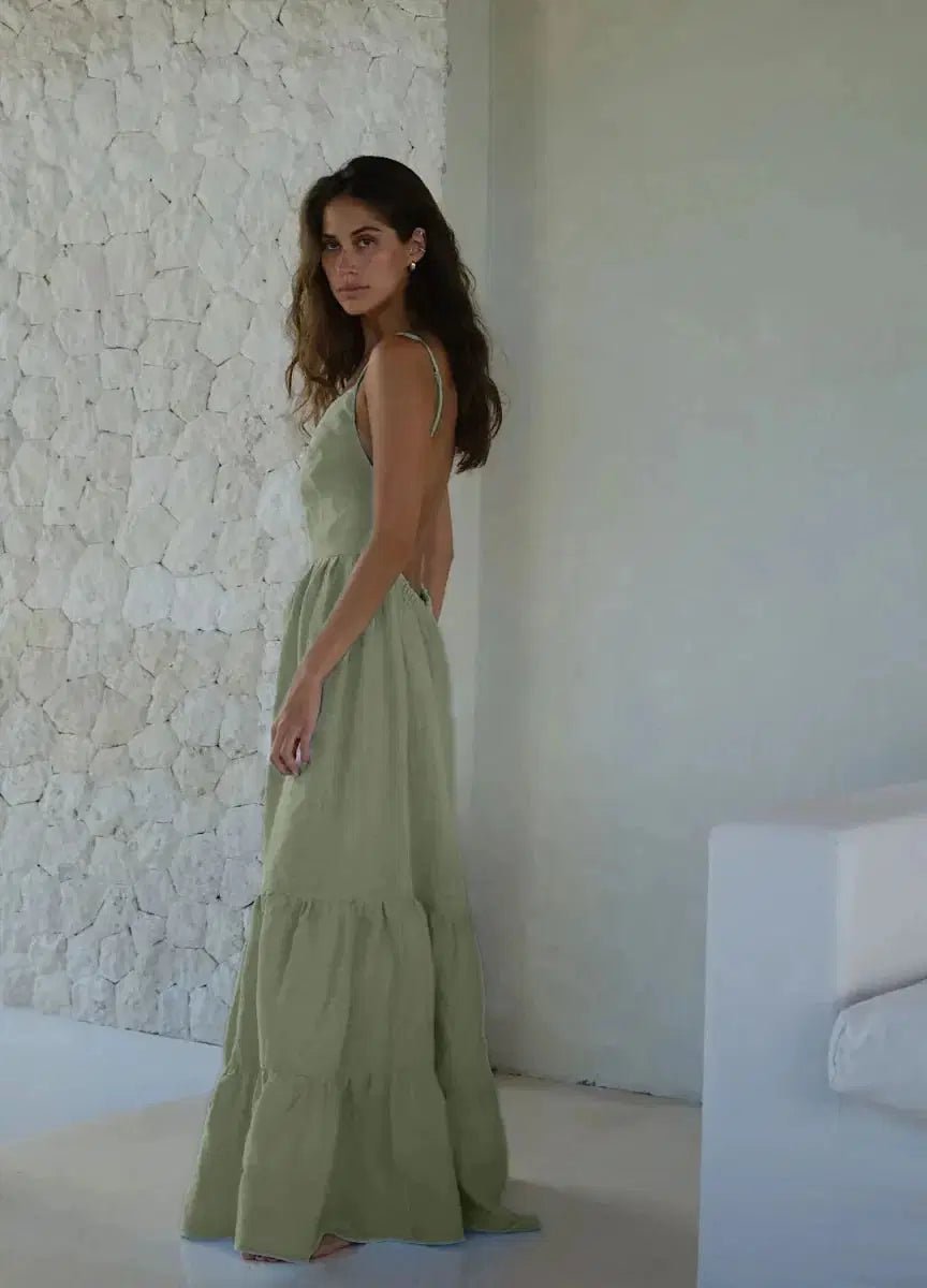 Women's Cotton Sleeveless Maxi Dress | Bohemian Beach Vacation Dress Light Green Windia