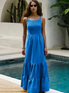Women's Cotton Sleeveless Maxi Dress | Bohemian Beach Vacation Dress Blue Windia