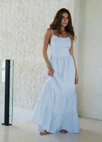 Women's Cotton Sleeveless Maxi Dress | Bohemian Beach Vacation Dress Light Blue Windia